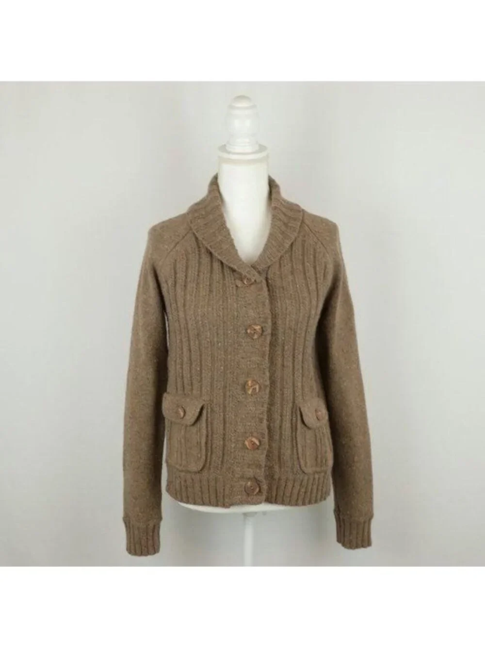 Eddie Bauer Women's Medium Brown Angora Blend Ribbed Button Up Cardigan